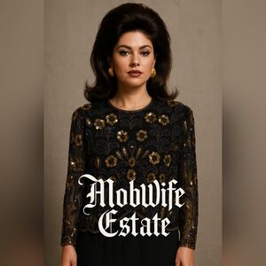 Vintage Stenay 100% Silk Sequin Beaded Blouse Mobwife Estate Collection Size L